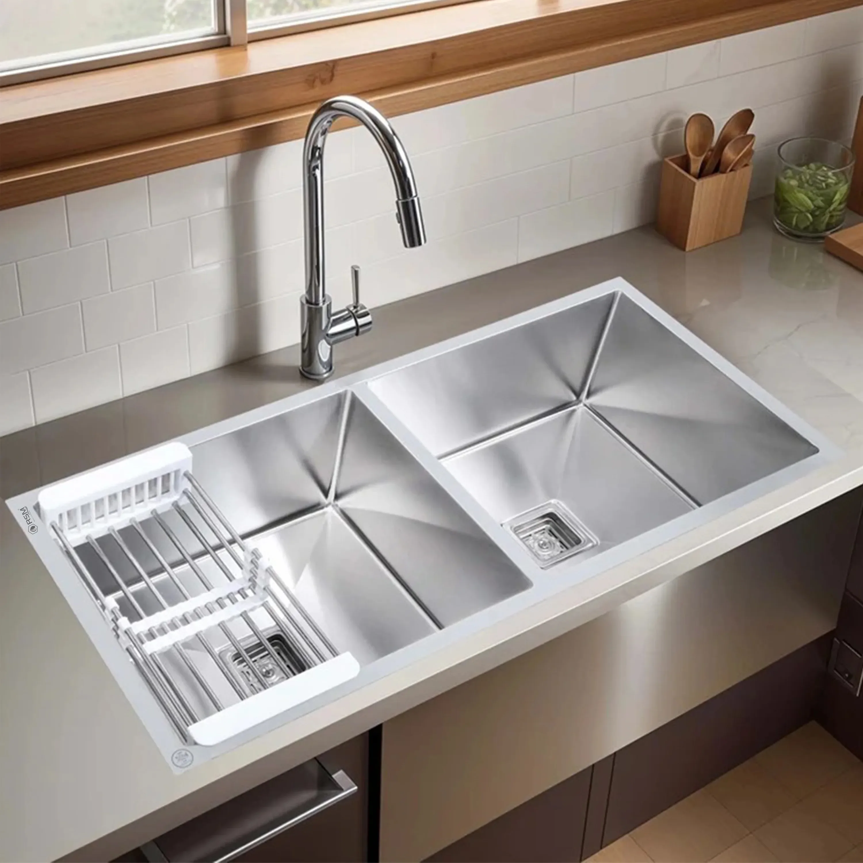 RSM Handmade Double Bowl Kitchen Sink (45 x 20 x 10 Inches)
