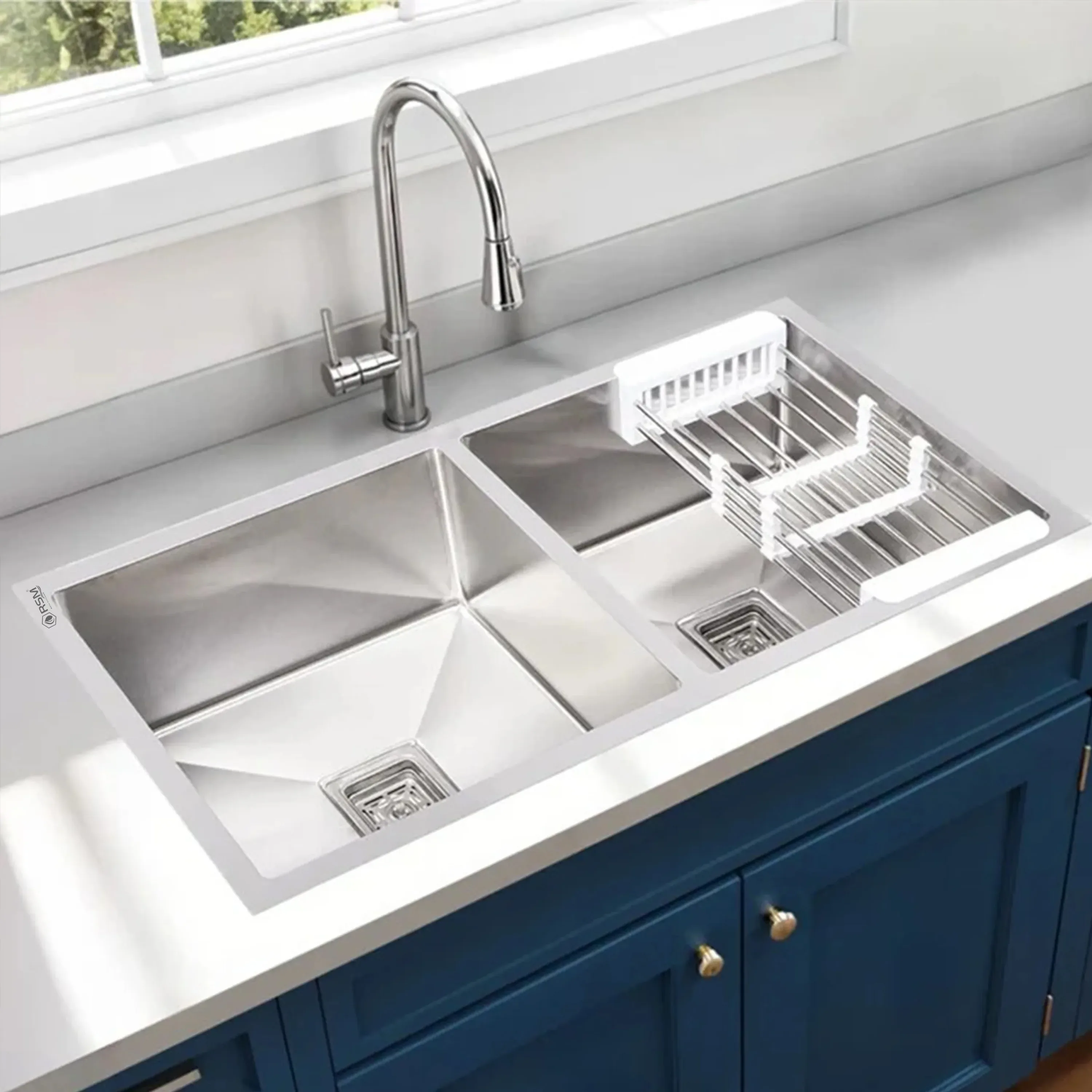 RSM Handmade Double Bowl Kitchen Sink (37 x 18 x 10 Inches)