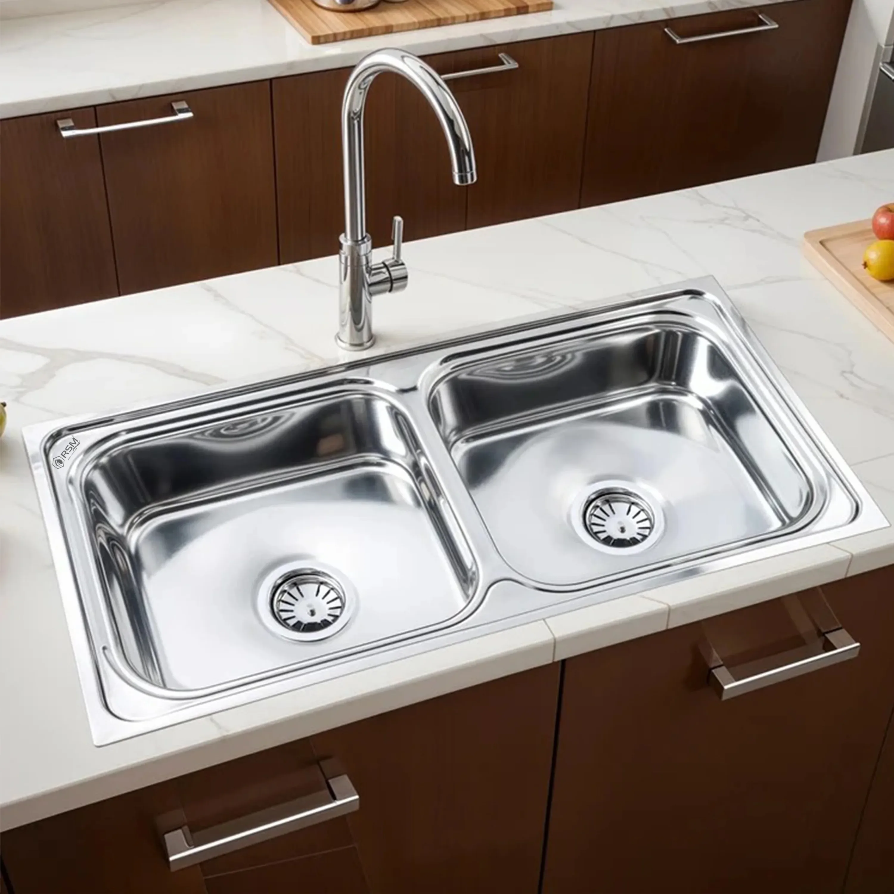RSM Double Bowl Kitchen Sink (37 x 18 x 8 Inches)